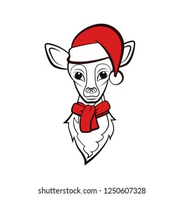 Head of a young deer. Vector illustration. Christmas animals.