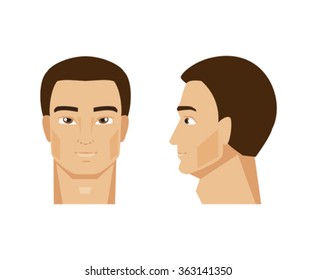 The head of a young man on a white background