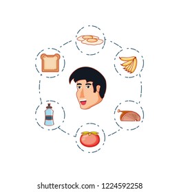 head of young man with set icons