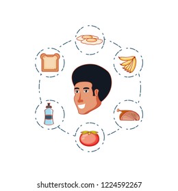 head of young man with set icons