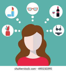 Head of a young modern woman and her thoughts