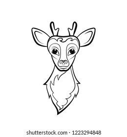 Head of a young reindeer. Drawing on a white background. Vector illustration. Animals wildlife design.