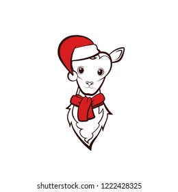 Head of a young sheep. Vector illustration. Christmas animals.