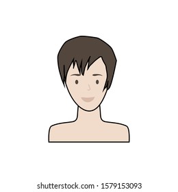 Head of a young smiling woman. Female avatar. Vector illustration in cartoon style.