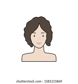 Head of a young smiling woman. Female avatar. Vector illustration in cartoon style.