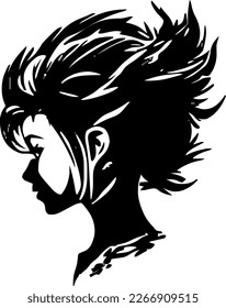 Head young woman with Fantastic hair outline only, silhouette, girl, woman, hairstyle, vector