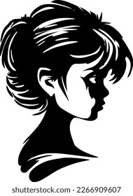 Head young woman with fashionable hair outline only, silhouette, girl, woman, hairstyle, vector