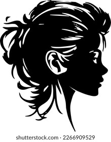 Head young woman hair outline only, silhouette, girl, woman, hairstyle, vector