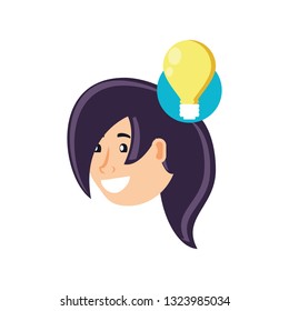 head young woman with light bulb