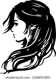 Head young woman long hairs Profile outline only, silhouette, girl, woman, hairstyle, vector