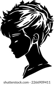 Head young woman short hair outline only, silhouette, girl, woman, hairstyle, vector