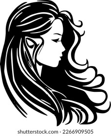 Head young woman with wonderful hair outline only, silhouette, girl, woman, hairstyle, vector