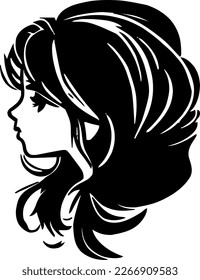 Head young woman with wonderful hair outline only, silhouette, girl, woman, hairstyle, vector