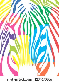 Head of a zebra close up. Vector colorful image. White stripes on a colored background.
