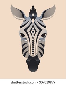 The head of zebra, geometric vector illustration on ivory background, abstract zebra, icon, print, card, logo