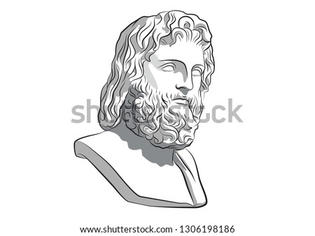 Head of Zeus Asclepius Jupiter Jove Greece Athens Ancient statue antique god vector sculpture