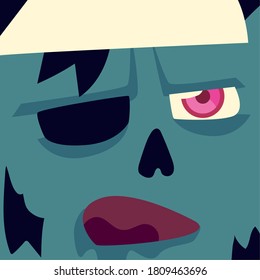 head of zombie character for happy halloween vector illustration design