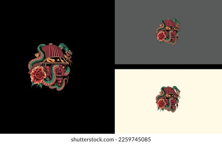 head zombie and king cobra vector illustration artwork design