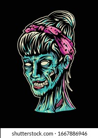 Head of a zombie woman, editable EPS10