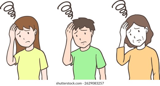 Headache Affliction: Illustrated Man and Woman in Distress