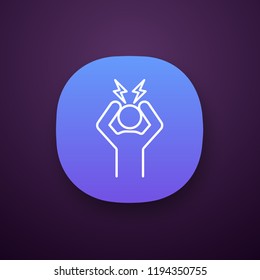 Headache app icon. UI/UX user interface. Anger and irritation. Frustration. Nervous tension. Aggression. Occupational stress. Stress symptom. Web or mobile application. Vector isolated illustration
