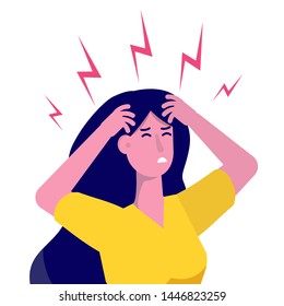 Headache Attack, Compassion Fatigue. Head Pain Vector Illustration.