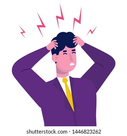 Headache Attack, Compassion Fatigue. Head Pain Vector Illustration.