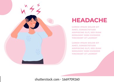 Headache Attack, Compassion Fatigue. Head Pain Vector Illustration.