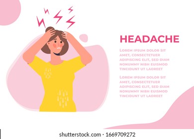 Headache Attack, Compassion Fatigue. Head Pain Vector Illustration.