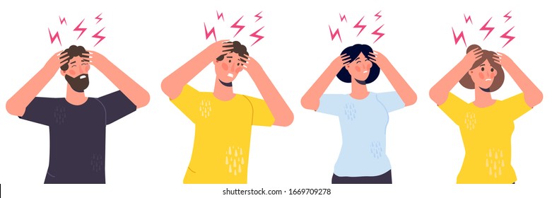 Headache Attack, Compassion Fatigue. Head Pain Vector Illustration.