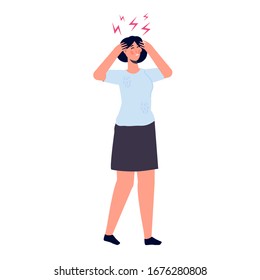 Headache Attack, Compassion Fatigue. Head Pain Vector Illustration.