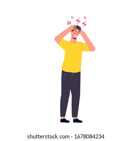 Headache Attack, Compassion Fatigue. Head Pain Vector Illustration.