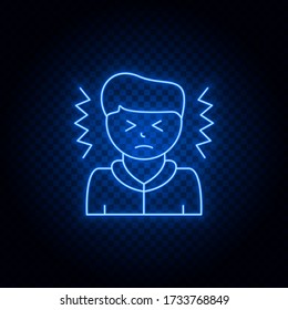 Headache blue neon vector icon .Transparent background. Blue neon vector icon