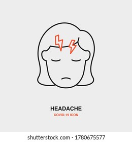 Headache Colored Line Icon on Isolated Background. COVID-19, Corona Virus, Healthcare, Infection Concept Icon.