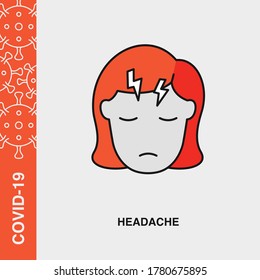 Headache Colored Linear Icon on Isolated Background. COVID-19, Corona Virus, Infection Concept Icon.