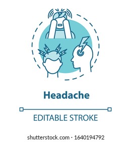 Headache concept icon. Flu infection. Migraine pain. Trouble and stress. Hangover, allergy. Cold symptom idea thin line illustration. Vector isolated outline RGB color drawing. Editable stroke