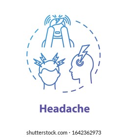 Headache concept icon. Influenza sign. Flu infection. Migraine pain. Stress tension. Hangover, allergy. Cold symptom idea thin line illustration. Vector isolated outline RGB color drawing