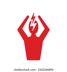 Icono de dolor de cabeza y depresión. Símbolo de silueta rojo vivo aislado en fondo blanco. Icono de la gestión de la ira y la agresión con el hombre