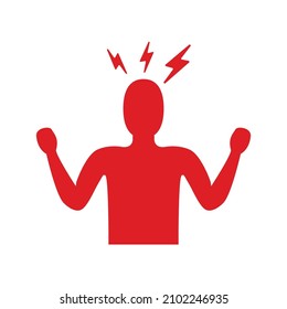 Headache and depression icon. Red Angry Man Silhouette symbol isolated on white background. Anger management and aggression icon with man