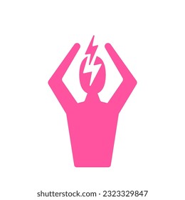 Headache and depression icon. Red Angry Man Silhouette pink symbol isolated on white background. Anger management and aggression icon with man