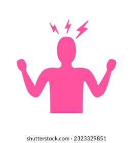Kopfschmerzen und Depressionen. Roter grauer Mann Silhouette rosa Symbol einzeln auf weißem Hintergrund. Angreifer-Management und Aggressionssymbol mit Menschen
