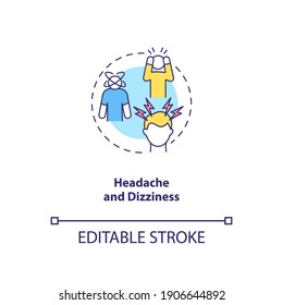 Headache and dizziness concept icon. CFS symptom idea thin line illustration. Extreme fatigue. Vertigo, fainting and migraine. Vector isolated outline RGB color drawing. Editable stroke