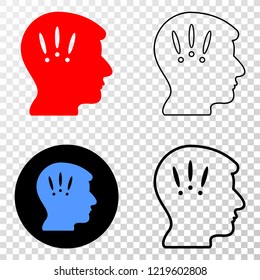 Headache EPS vector pictograph with contour, black and colored versions. Illustration style is flat iconic symbol on chess transparent background.