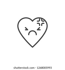 Headache Face emoticon outline icon. linear style sign for mobile concept and web design. Depressed heart face character emoji line vector icon. Symbol, logo illustration. Pixel perfect vector 