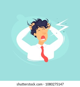 Headache, frustration, anger. Flat design vector illustration.