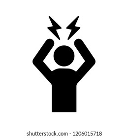 Headache glyph icon. Silhouette symbol. Anger and irritation. Frustration. Nervous tension. Aggression. Occupational stress. Emotional stress symptom. Negative space. Vector isolated illustration