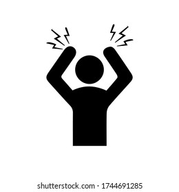 Headache glyph icon. Silhouette symbol. Anger and irritation. Frustration. Nervous tension. Aggression. Occupational stress. Emotional stress symptom. Negative space isolated illustration