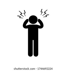 Headache glyph icon. Silhouette symbol. Anger and irritation. Frustration. Nervous tension. Aggression. Occupational stress. Emotional stress symptom. Negative space isolated illustration