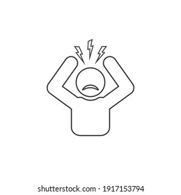 Headache Glyph Line Icon. Silhouette Symbol. Anger And Irritation. Frustration. Nervous Tension. Aggression. Occupational Stress. Emotional Stress Symptom. Negative Space. Vector