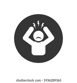 Headache glyph white icon. Silhouette symbol. Anger and irritation. Frustration. Nervous tension. Aggression. Occupational stress. Emotional stress symptom. Negative space. Vector